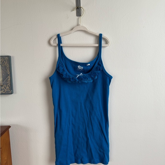 Blue Lace Trim Tank Top | SO Juniors Large Cami Y2K Layering - Picture 4 of 7